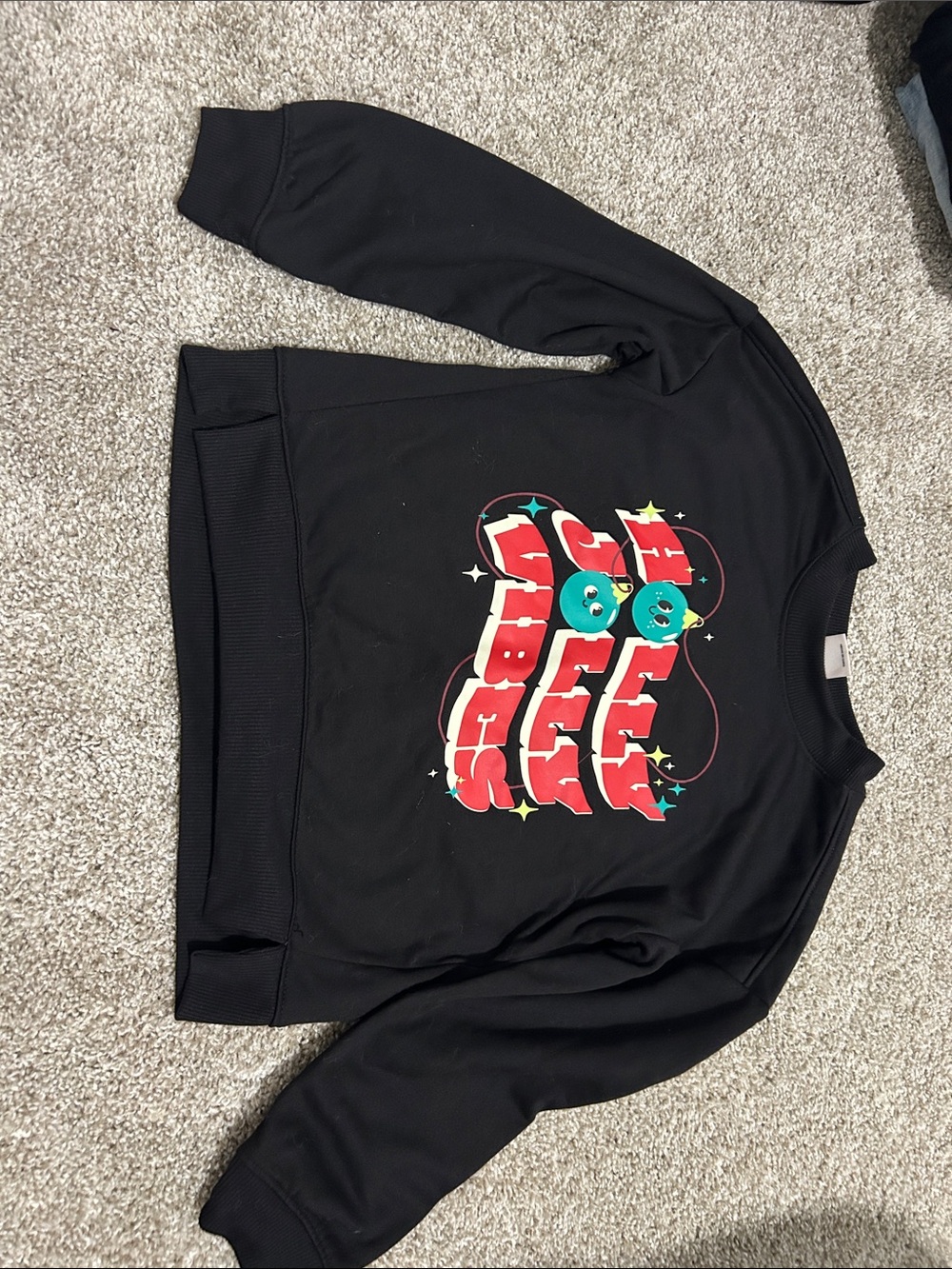 art class Black Crewneck Sweater with Retro Red & Teal Graphic